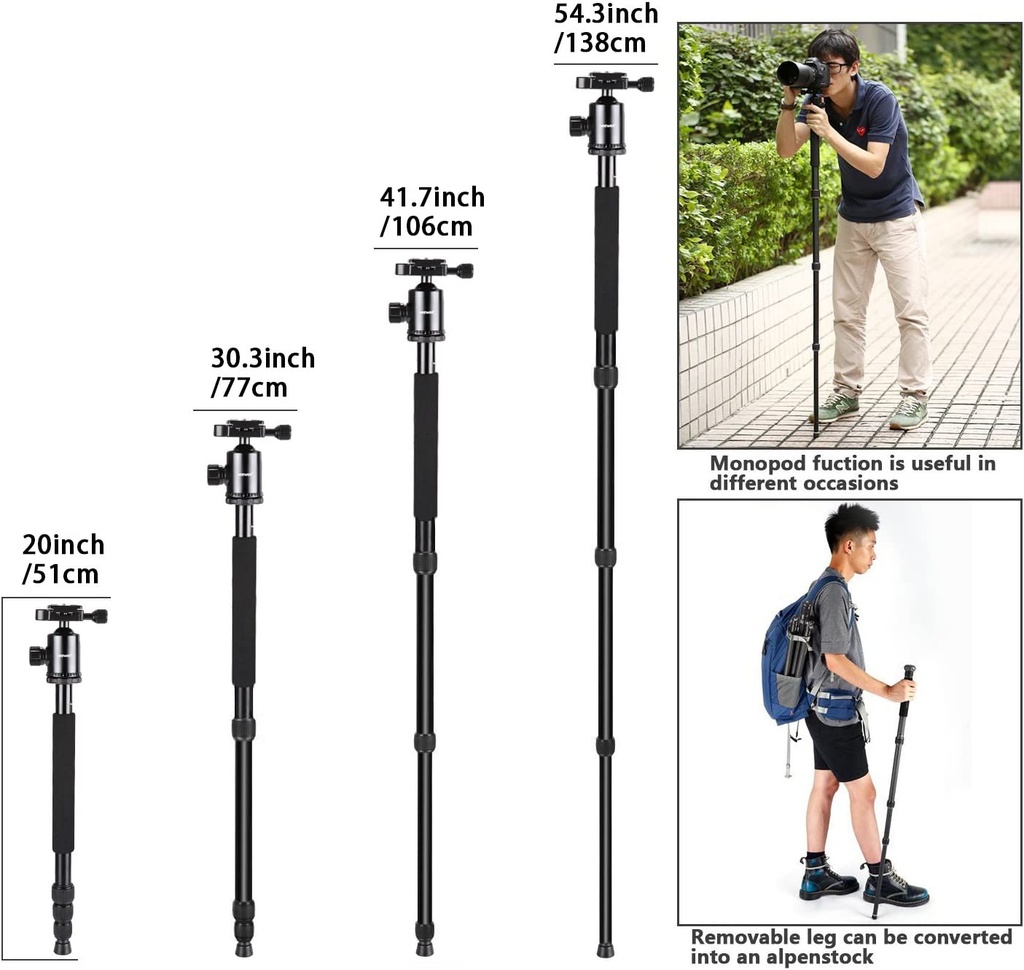 Neewer Aluminum Alloy 64 inches 162 Centimeters Camera Travel Tripod Monopod with 360 Degree Ball Head 1 4 inch Quick Shoe Plate and Bag for DSLR Camera Video Camcorder up to 26.5 pounds 12 kilograms ...